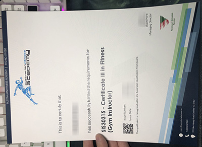 Fake Australian Fitness Academy Certificate
