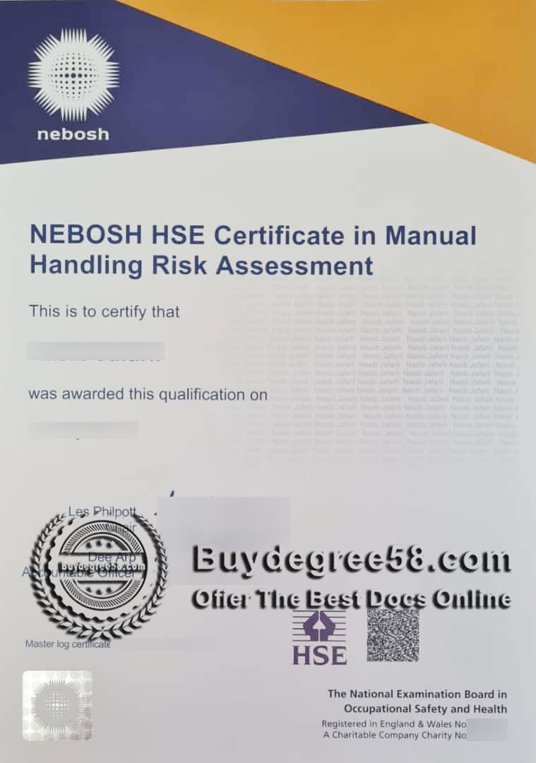 fake NEBOSH HSE Certificate in Manual Handling Risk Assessment